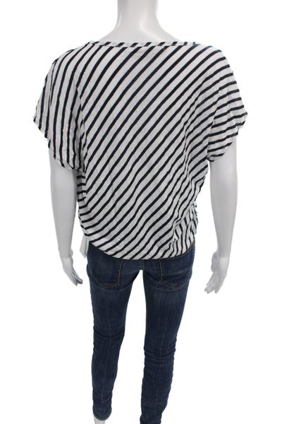 Michael Stars Women V-Neck Striped Black T-Shirt Short Sleeve Size One Size