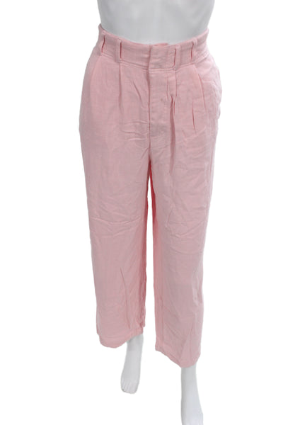 L Space Womens Cropped Pink Pants Viscose Solid Beach Button Size M