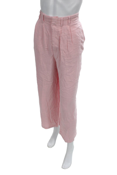L Space Womens Cropped Pink Pants Viscose Solid Beach Button Size M