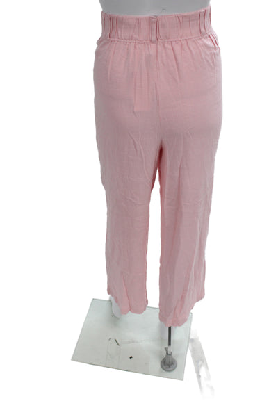 L Space Womens Cropped Pink Pants Viscose Solid Beach Button Size M