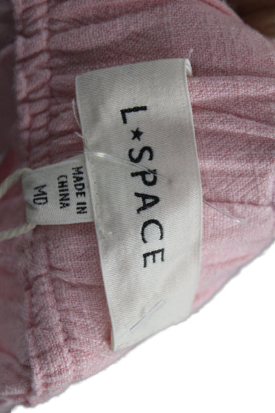 L Space Womens Cropped Pink Pants Viscose Solid Beach Button Size M