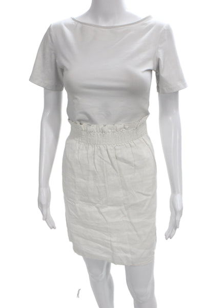 J Crew Women Mini Linen Skirt White Pull On Short Casual Size 8