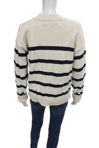 English Factory Women Striped V-Neck Nautical Sweater Ivory Size M
