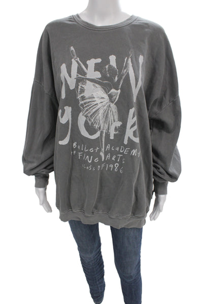 The Laundry Room Women Pullover Gray Cotton Crew Neck Long Sleeve Size M