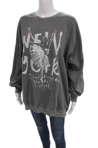 The Laundry Room Women Pullover Gray Cotton Crew Neck Long Sleeve Size M