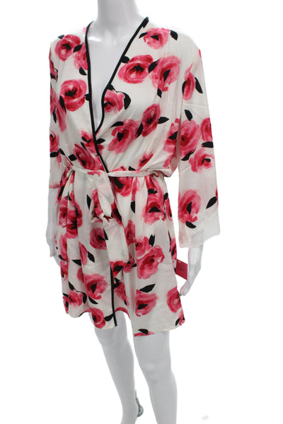 Kate Spade New York Womens Floral Rose Bud Print Robe White Pink Size Large