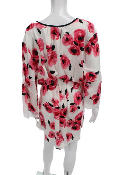 Kate Spade New York Womens Floral Rose Bud Print Robe White Pink Size Large
