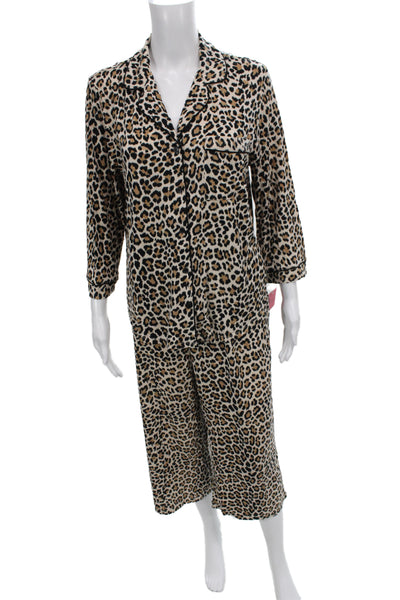 Kate Spade New York Womens Animal Print Pajama Set Beige Black Size Medium