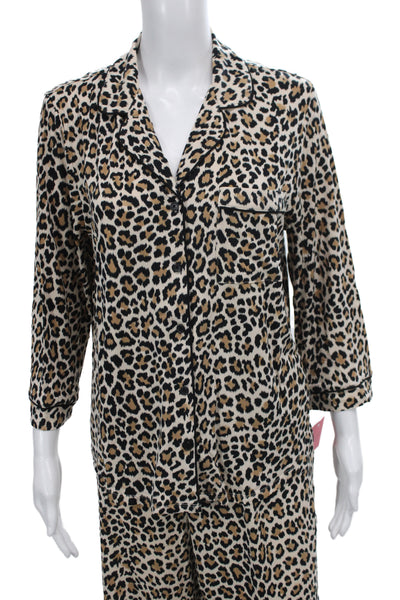 Kate Spade New York Womens Animal Print Pajama Set Beige Black Size Medium