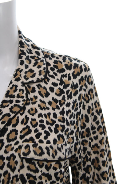Kate Spade New York Womens Animal Print Pajama Set Beige Black Size Medium
