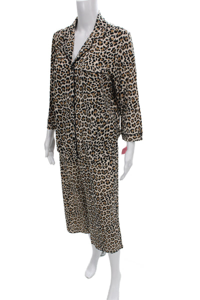 Kate Spade New York Womens Animal Print Pajama Set Beige Black Size Medium