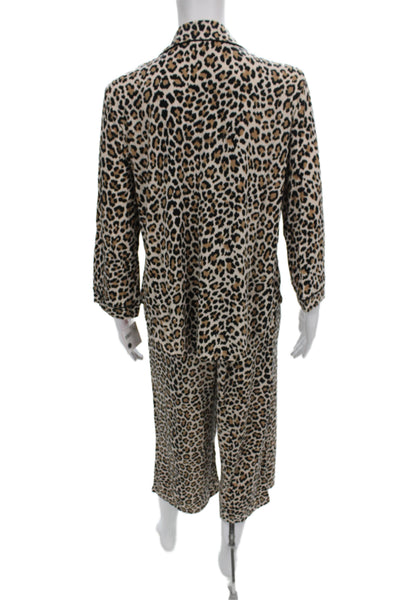 Kate Spade New York Womens Animal Print Pajama Set Beige Black Size Medium