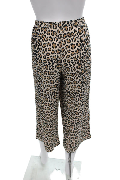 Kate Spade New York Womens Animal Print Pajama Set Beige Black Size Medium