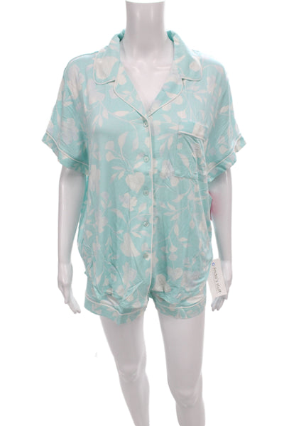 Kate Spade New York Womens Floral Print Pajama Set Blue White Size Extra Large