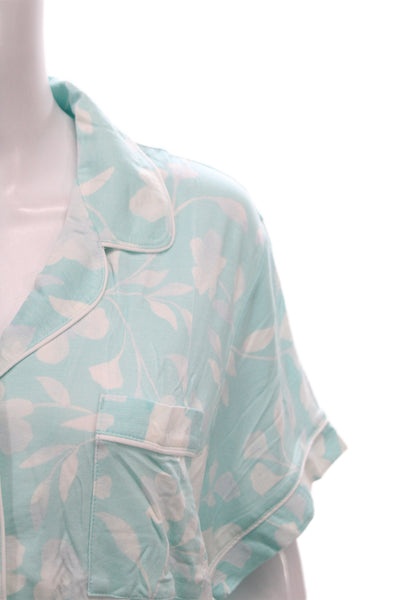 Kate Spade New York Womens Floral Print Pajama Set Blue White Size Extra Large
