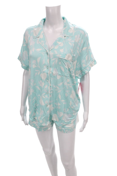 Kate Spade New York Womens Floral Print Pajama Set Blue White Size Extra Large