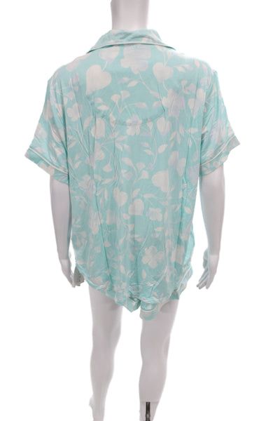 Kate Spade New York Womens Floral Print Pajama Set Blue White Size Extra Large