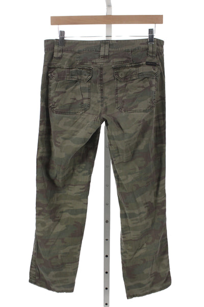 Sanctuary Womens Cargo Pants Green Camo Cotton Size 27