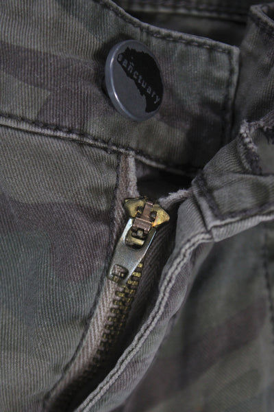 Sanctuary Womens Cargo Pants Green Camo Cotton Size 27