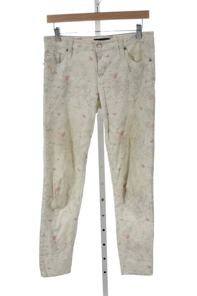Sanctuary Womens Skinny Floral Jeans Ivory Button Size 27