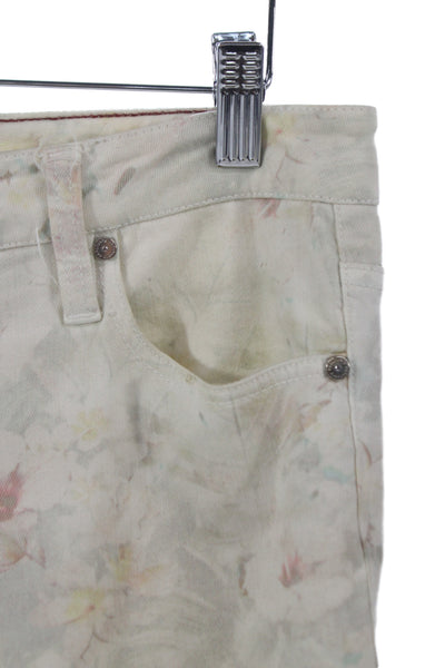 Sanctuary Womens Skinny Floral Jeans Ivory Button Size 27
