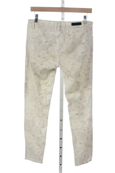 Sanctuary Womens Skinny Floral Jeans Ivory Button Size 27