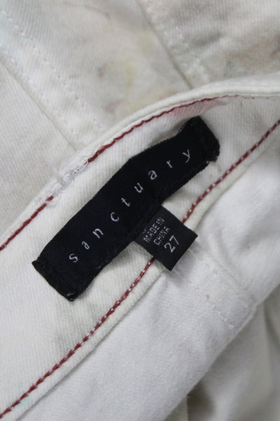 Sanctuary Womens Skinny Floral Jeans Ivory Button Size 27