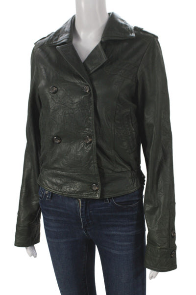 Sanctuary Womens Pea Coat Leather Green Button Long Sleeve Size S