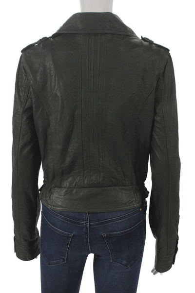 Sanctuary Womens Pea Coat Leather Green Button Long Sleeve Size S