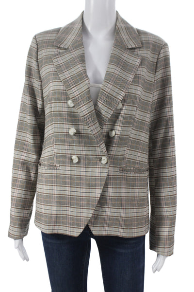 Sanctuary Women Beige Plaid Basic Jacket Long Sleeve Button Polyester Size S