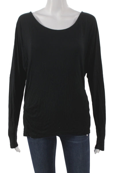 Velvet Women Jersey T-Shirt Black Scoop Neck Long Sleeve Rayon Pullover Size S