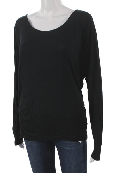 Velvet Women Jersey T-Shirt Black Scoop Neck Long Sleeve Rayon Pullover Size S