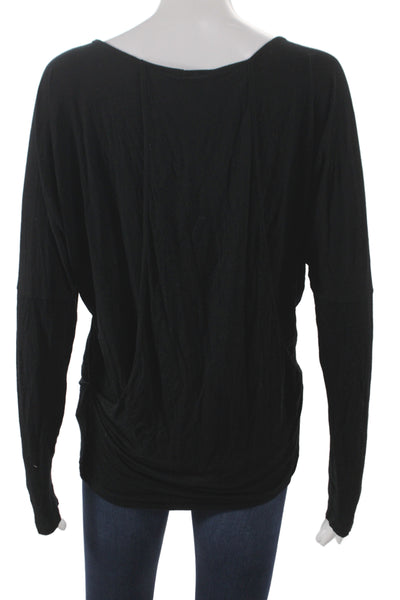 Velvet Women Jersey T-Shirt Black Scoop Neck Long Sleeve Rayon Pullover Size S