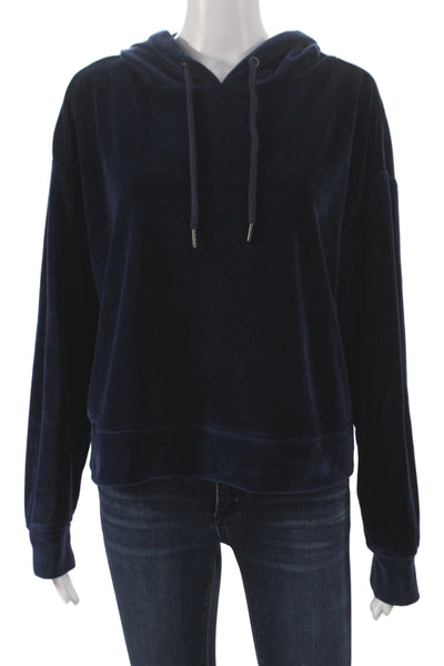 Sanctuary Womens Velour Hoodie Pullover Blue Drawstring Long Sleeve Size S