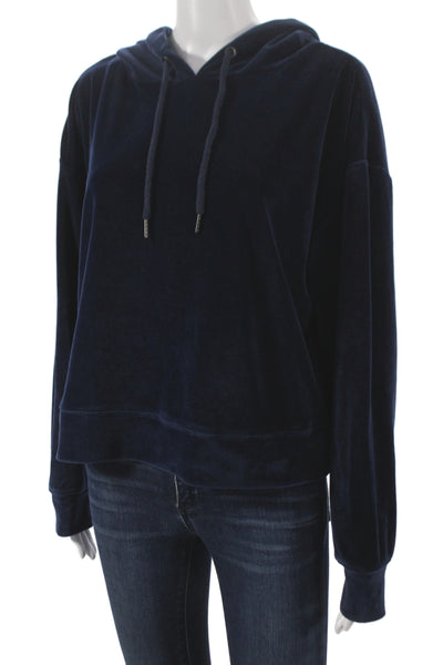 Sanctuary Womens Velour Hoodie Pullover Blue Drawstring Long Sleeve Size S