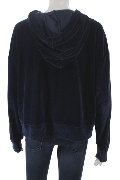 Sanctuary Womens Velour Hoodie Pullover Blue Drawstring Long Sleeve Size S