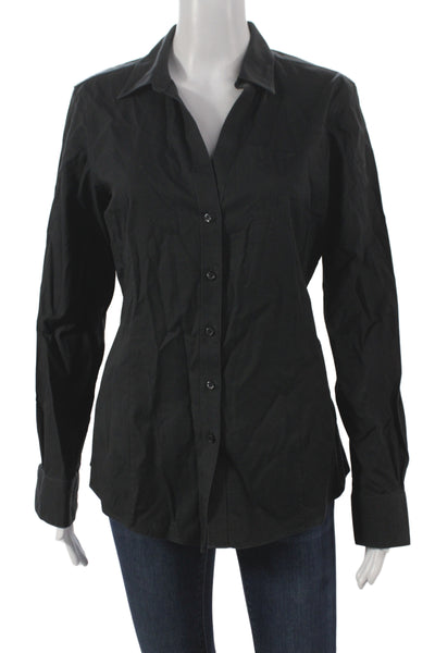 Brooks Brothers Womens Black Collar Long Sleeve Cotton Button-Up Blouse Size 10