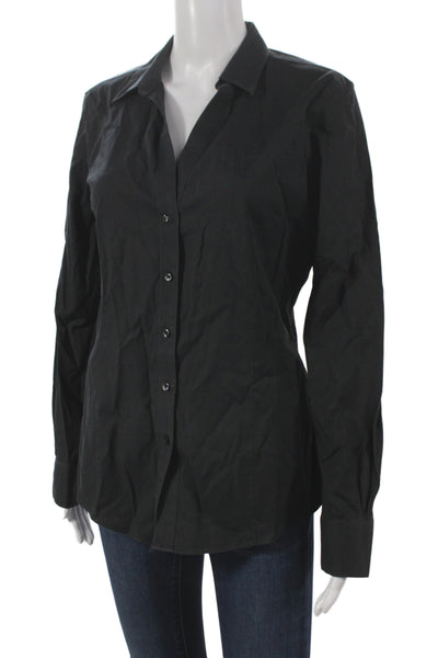 Brooks Brothers Womens Black Collar Long Sleeve Cotton Button-Up Blouse Size 10