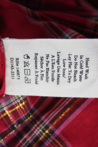 Love Shack Fancy Women Fit & Flare Plaid Halter Sleeveless Dress Red Size L