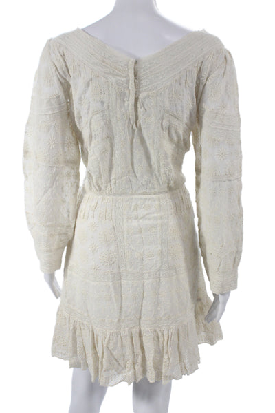 Love Shack Fancy Womens Mini V-Neck Boho Ivory Long Sleeve Dress Size 6