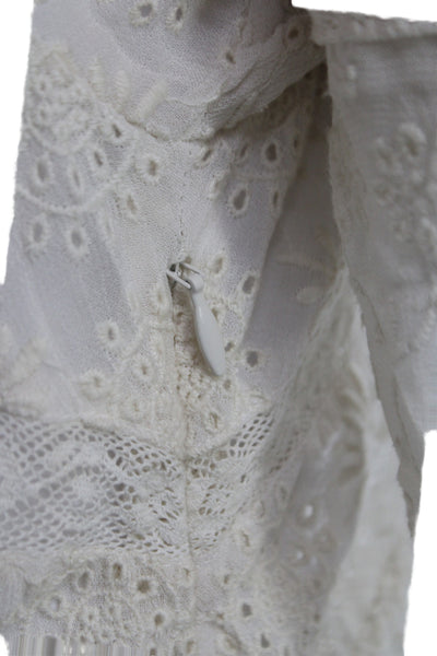 Love Shack Fancy Womens Mini V-Neck Boho Ivory Long Sleeve Dress Size 6