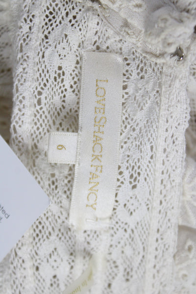 Love Shack Fancy Womens Mini V-Neck Boho Ivory Long Sleeve Dress Size 6