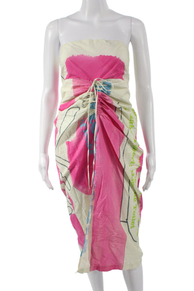 Rachel Comey Womens Strapless Off Shoulder Multicolor Cotton Dress Size L