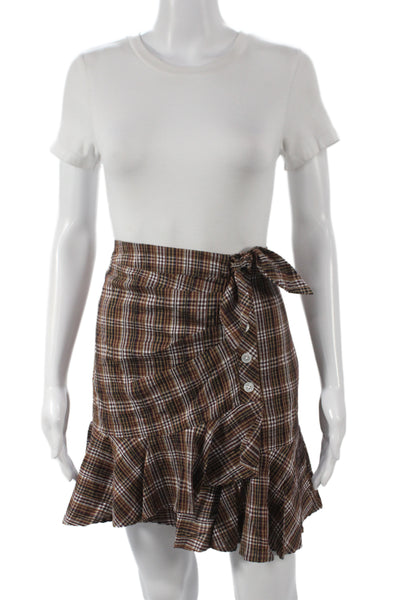 Veronica Beard Women Mini Skirt Brown Plaid Cotton Button Size 10