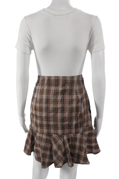 Veronica Beard Women Mini Skirt Brown Plaid Cotton Button Size 10