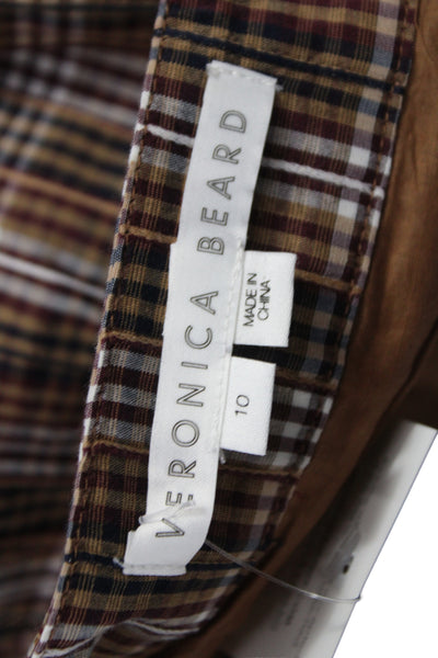 Veronica Beard Women Mini Skirt Brown Plaid Cotton Button Size 10