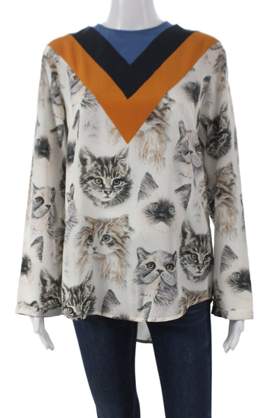 Stella McCartney Women Silk Animal Print V-Neck Tunic Blue Size 38