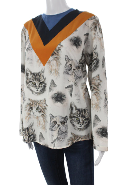Stella McCartney Women Silk Animal Print V-Neck Tunic Blue Size 38