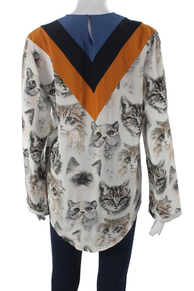 Stella McCartney Women Silk Animal Print V-Neck Tunic Blue Size 38