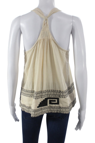 Bsbee Womens Camisole Beige Khadi Cotton Geometric Scoop Neck Boho Size XS